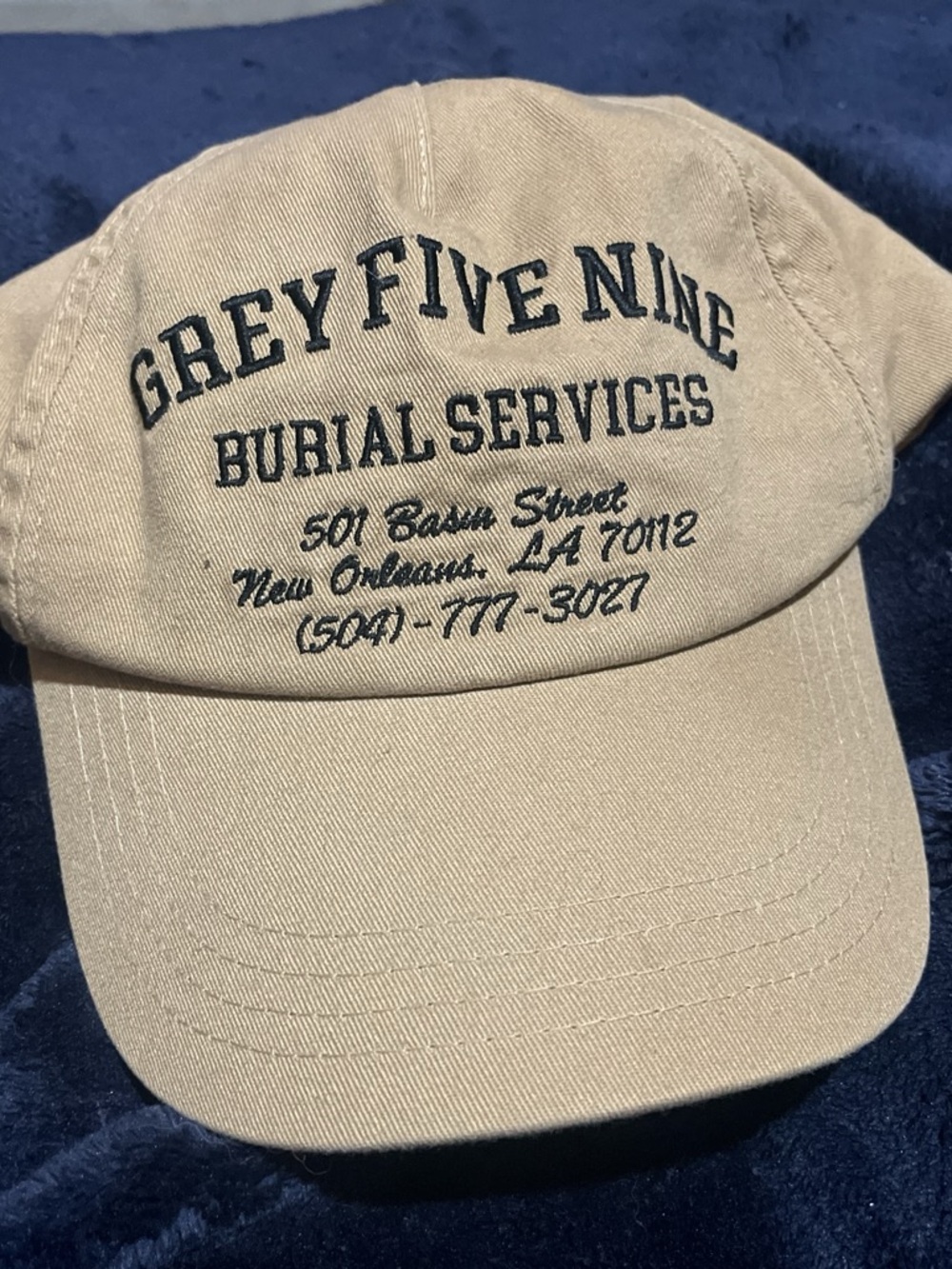 Grey Five Nine Burial Services Embroidered Khaki Cap